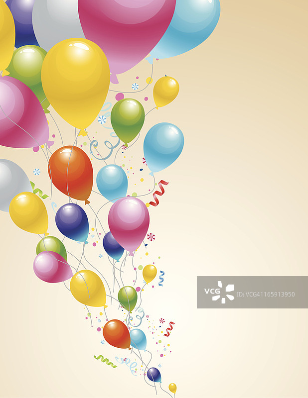 彩色气球和纸屑卡通草图图片素材