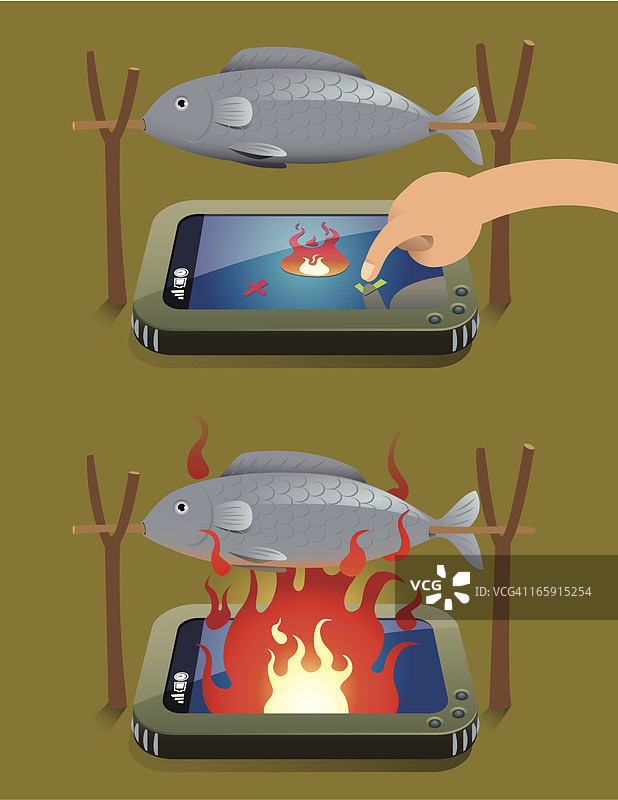 烤鱼与平板电脑图片素材