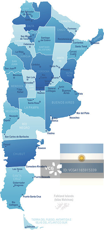 阿根廷地图：州、城市和国旗图片素材
