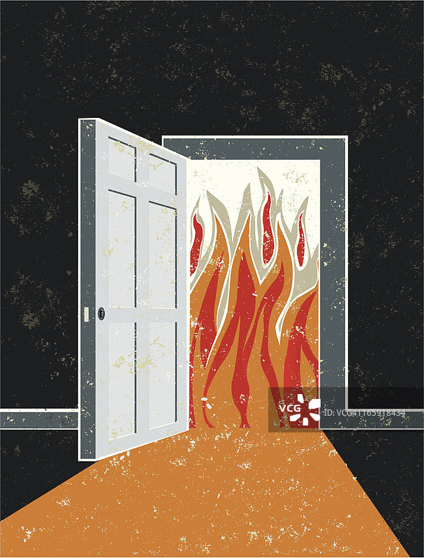 火焰中的打开的门和门口图片素材