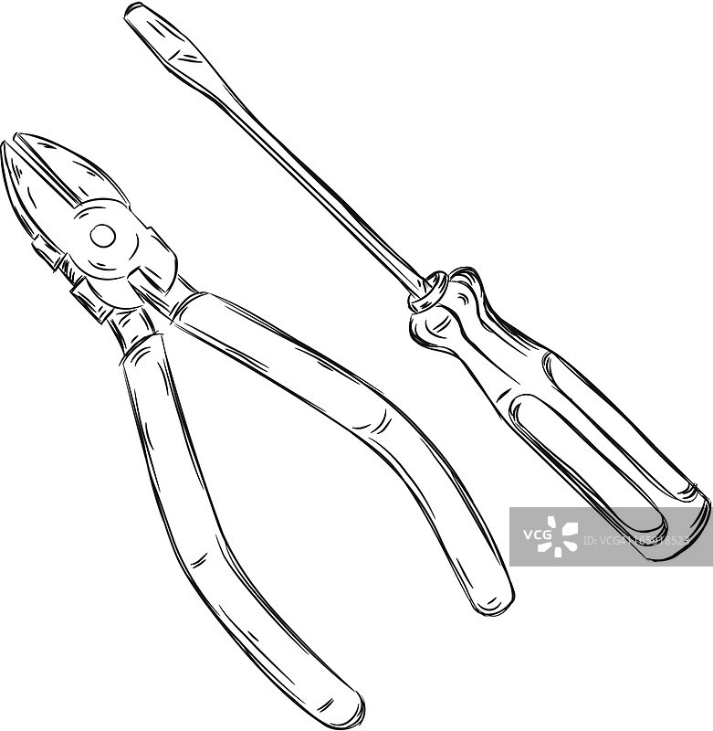 钳子和螺丝刀的详细图纸图片素材