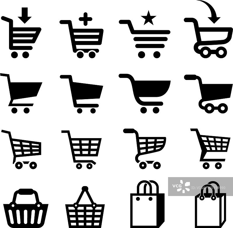 购物车和商业免版税矢量图标集图片素材