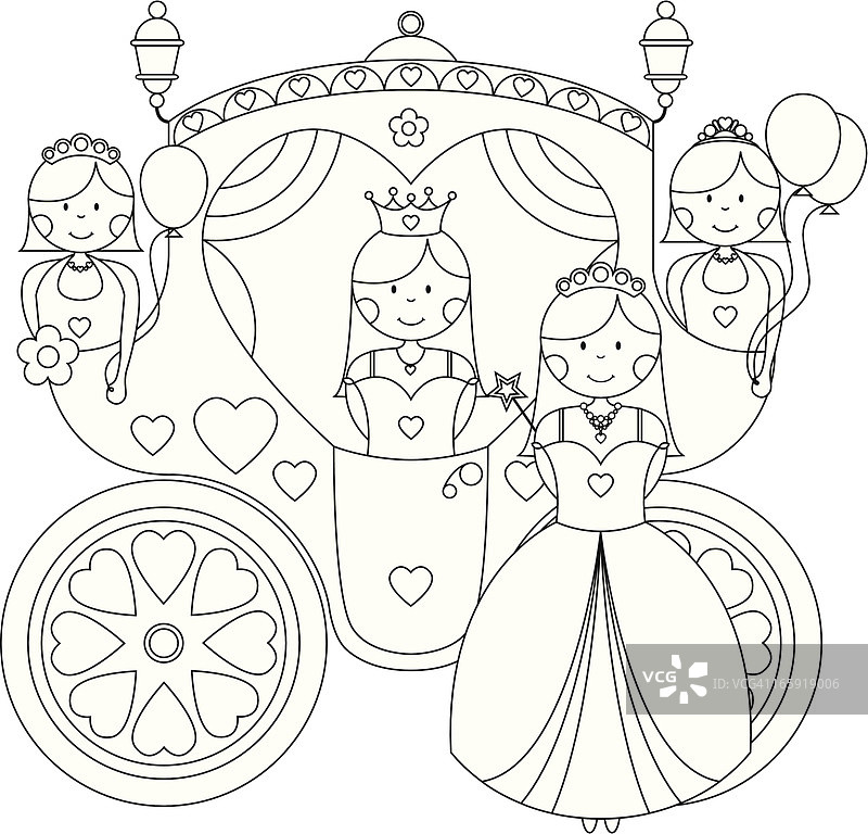 公主与派对马车彩色图图片素材