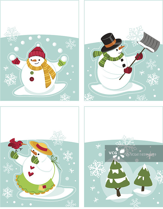 雪人一家礼品标签图片素材