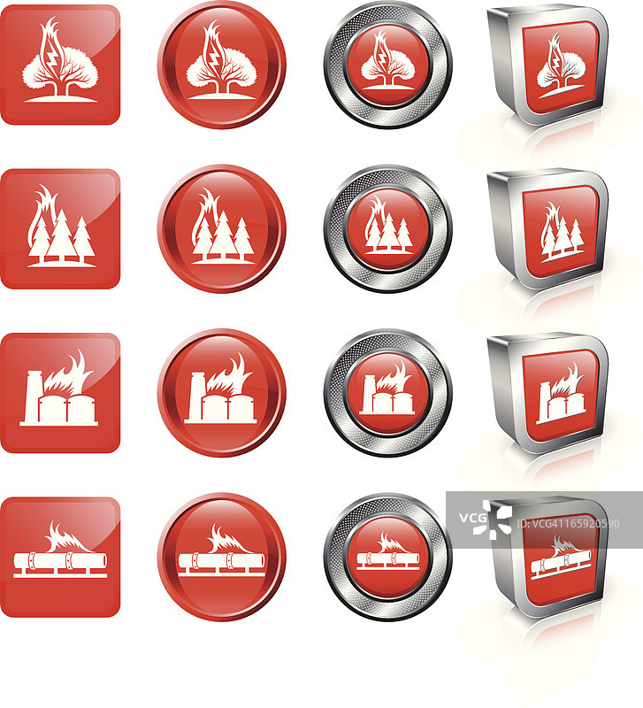 火灾免版税矢量按钮集图片素材