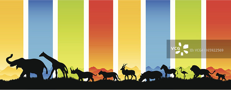 剪影中迁徙的多种动物图片素材