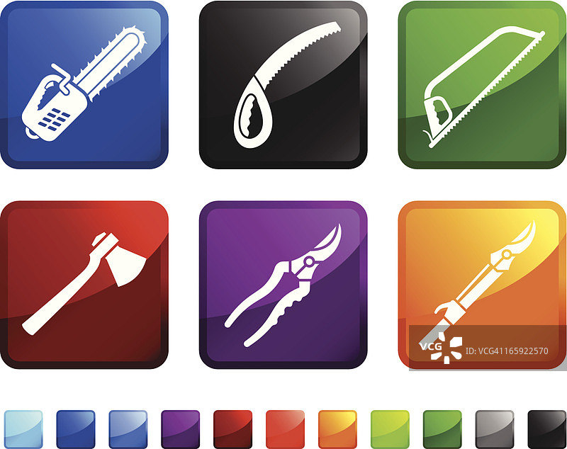 树木外科医生工具免版税矢量图标贴纸套装图片素材