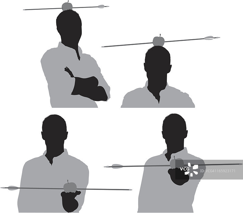 手持苹果和箭的男人图像图片素材