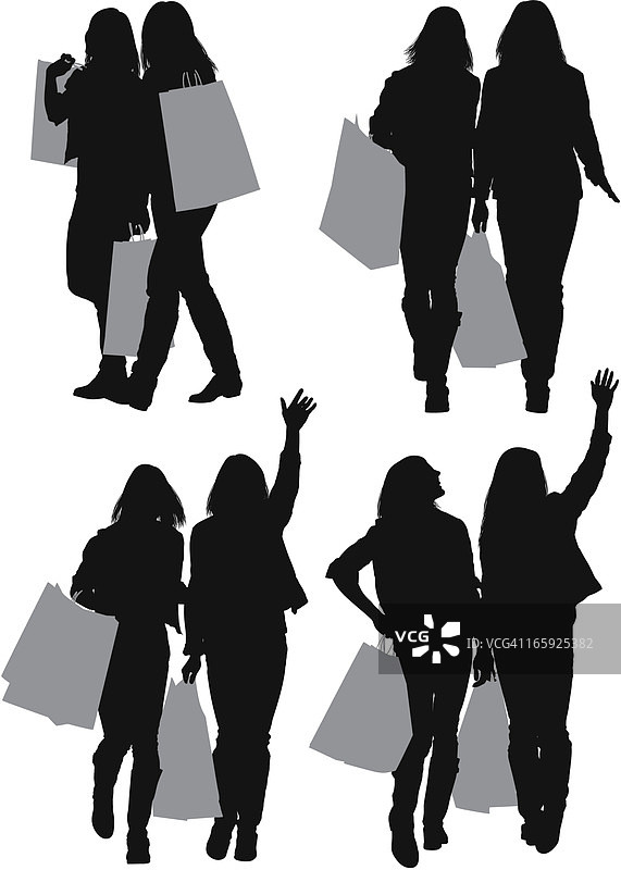 手提购物袋的女性朋友剪影图片素材