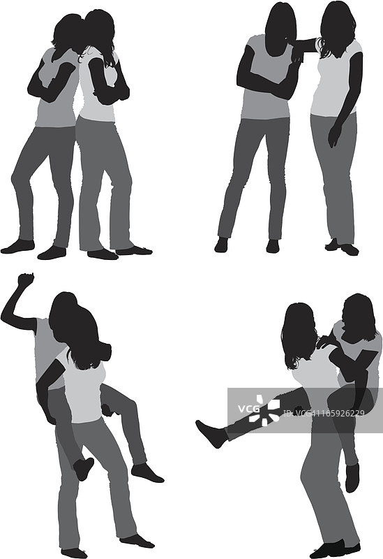 女性朋友合影剪影图片素材