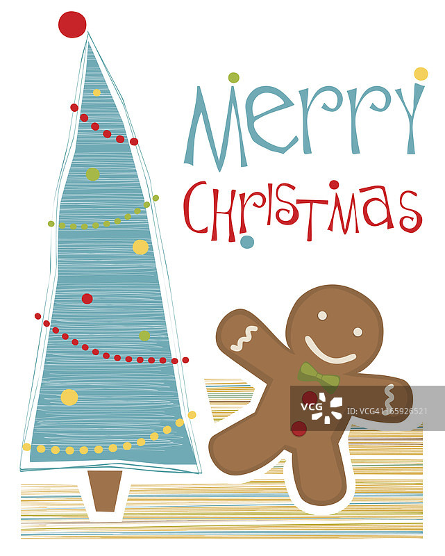 姜饼人和圣诞树与圣诞快乐装饰图片素材