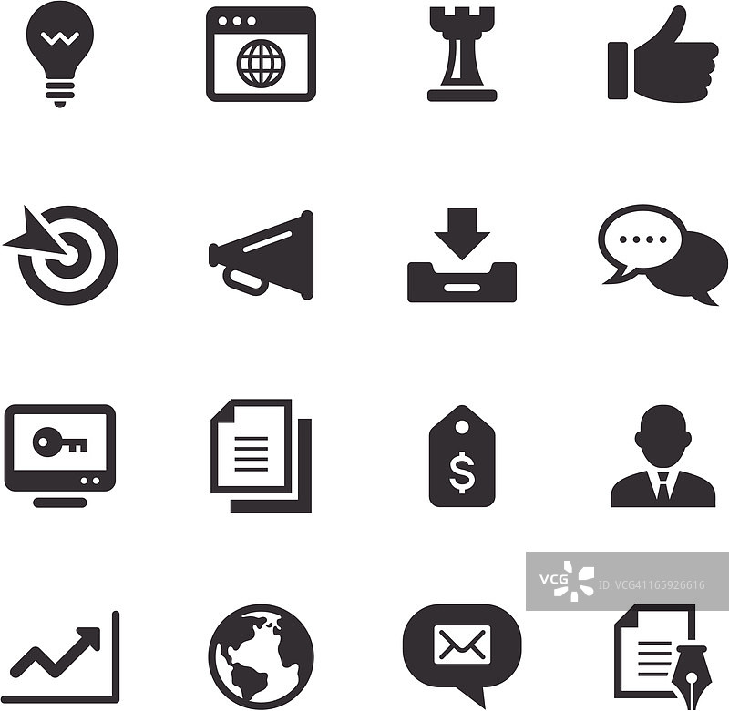 16个黑白商务办公风格图标合集图片素材