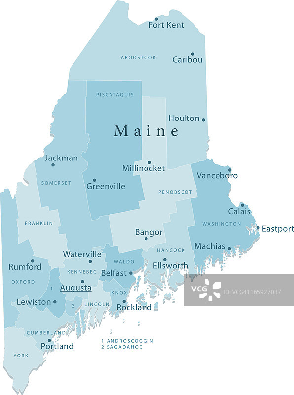 缅因州矢量地图区域图片素材
