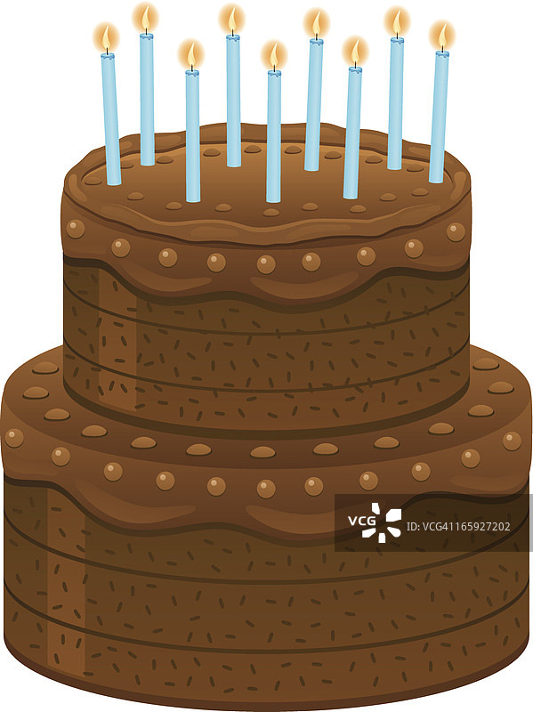 插着九根蜡烛的巧克力蛋糕图片素材