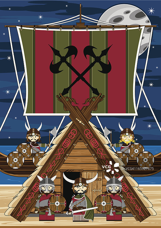 激烈的维京勇士与船场景图片素材