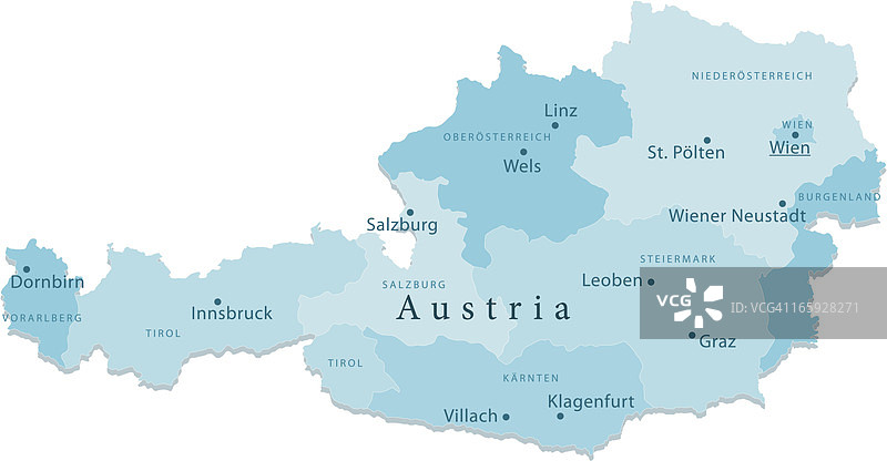 奥地利矢量地图区域图片素材
