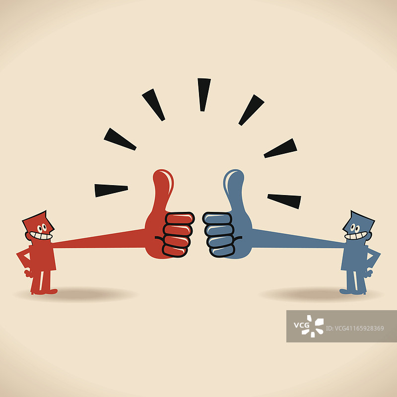 互相赞扬，两位竖起大拇指的商人图片素材