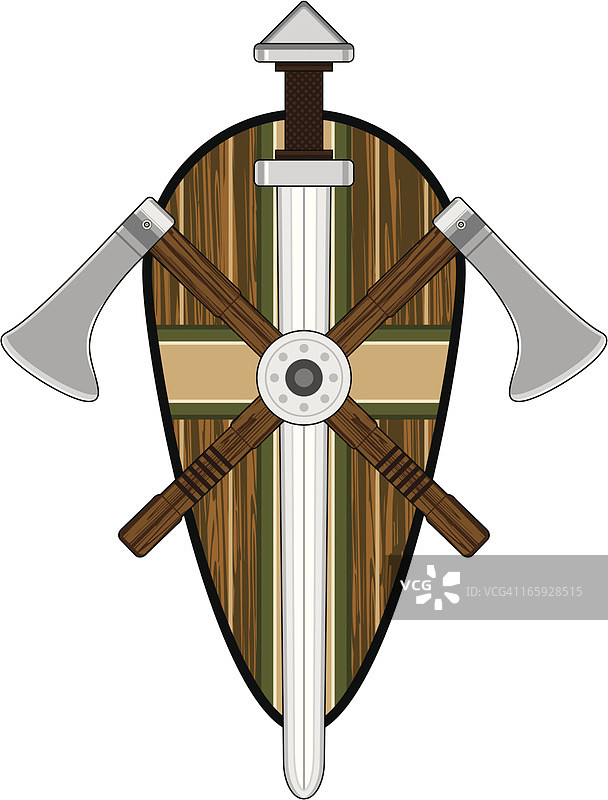 维京盾牌与斧头和剑图片素材