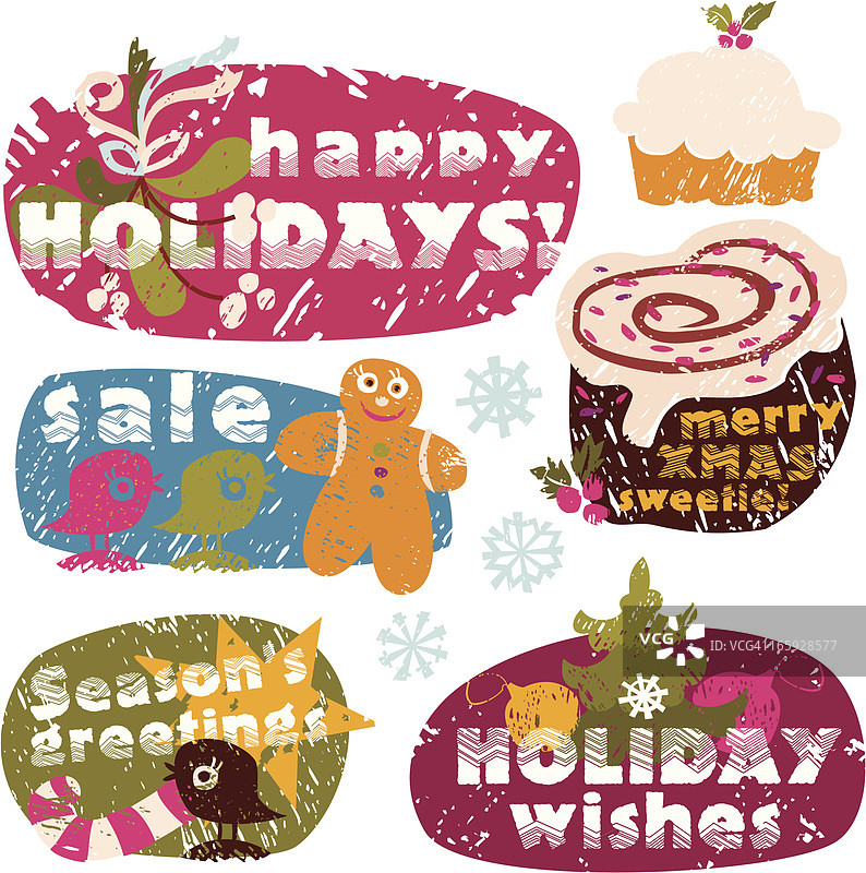 可爱冬季节日标签套装图片素材