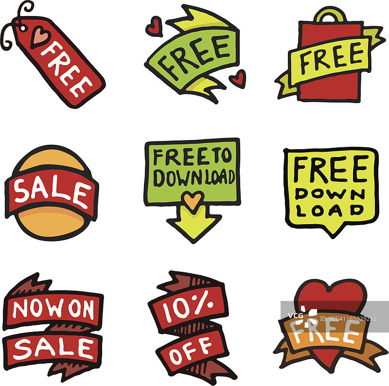 促销涂鸦图标与文字图片素材