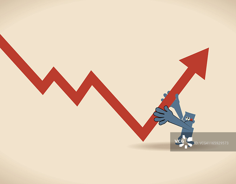 经济复苏增长，商人拿着箭头标志（向上移动）图片素材