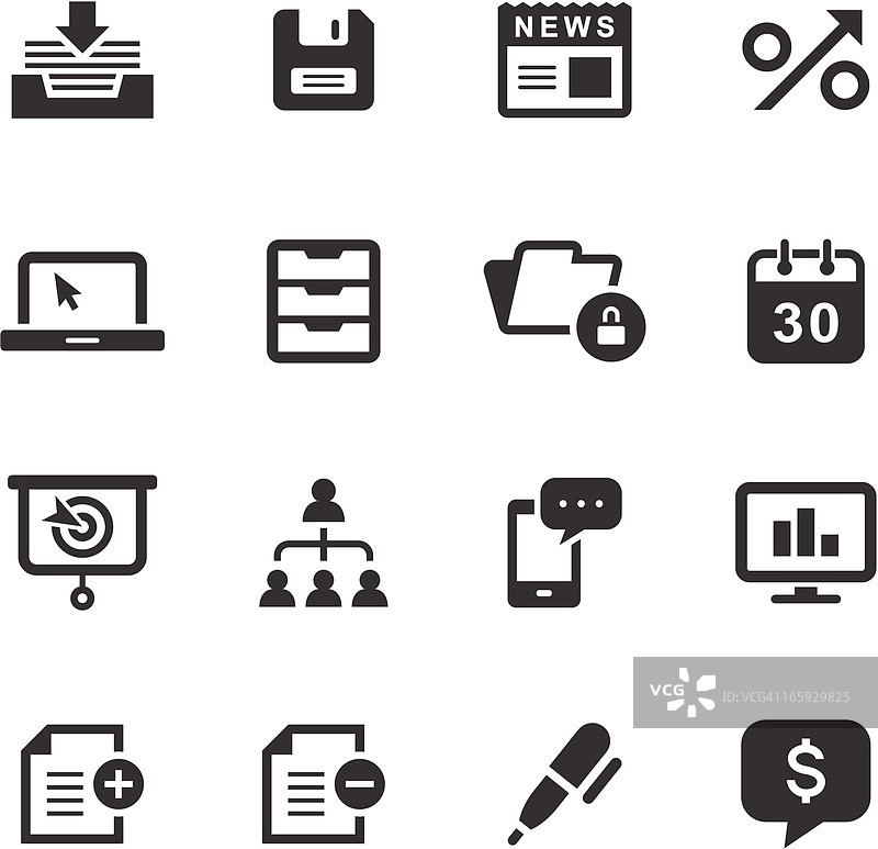 白色背景上的黑色商务和办公图标集图片素材