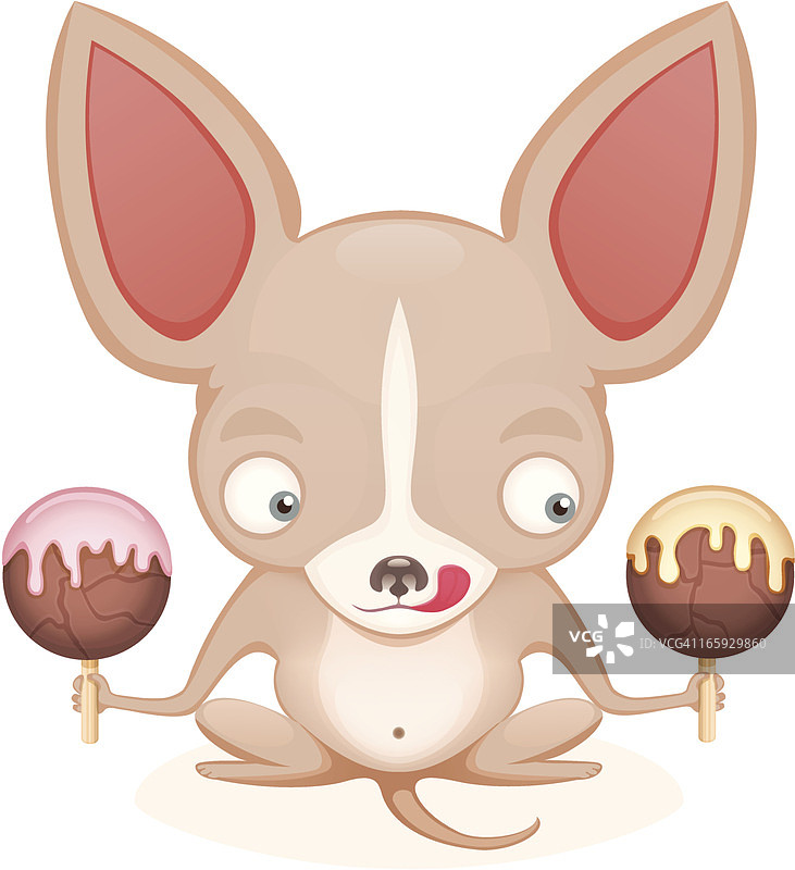抱着曲奇球的吉娃娃犬卡通形象图片素材