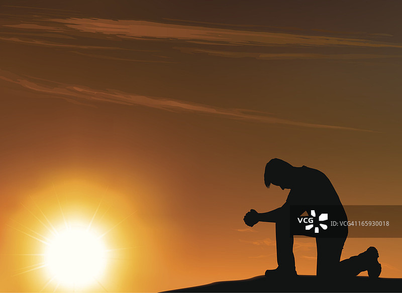 日落前跪着的男人轮廓背景图片素材