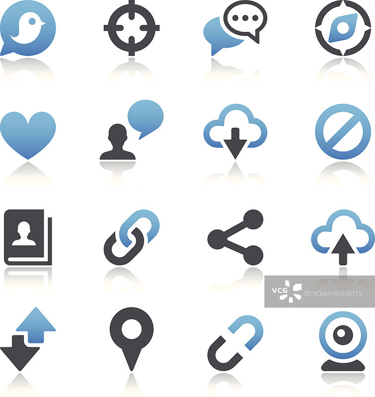 蓝色和黑色阴影的社交媒体图标阵列图片素材