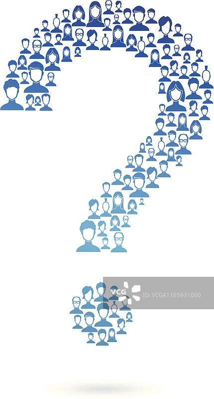 由各种白色面孔组成的蓝色渐变问号图片素材