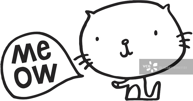 带有喵叫语音气泡的小猫素描图片素材