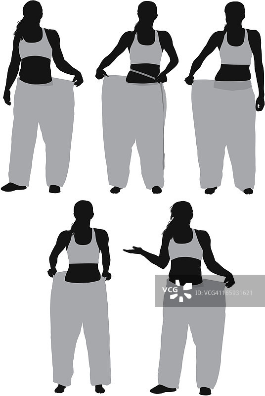 女子展示减肥过程图集图片素材