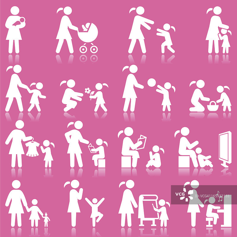 母女亲子时光粉色白色图标集图片素材