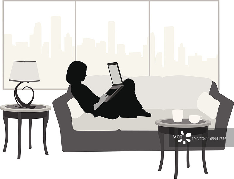 城市笔记本电脑矢量剪影图片素材