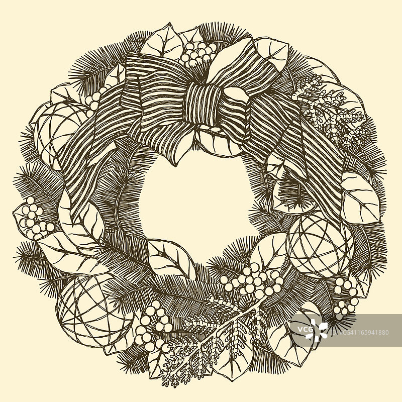 手绘圣诞花环图片素材