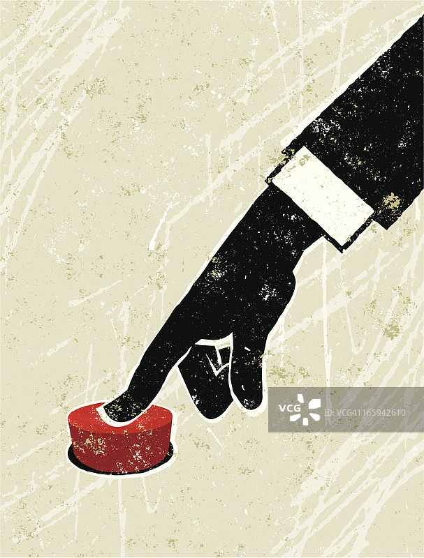 男人按下红色按钮图示图片素材