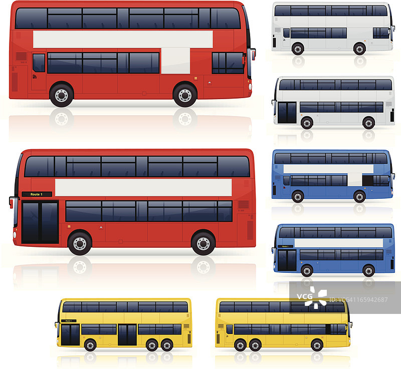 各种颜色和尺寸的双层巴士插画图片素材