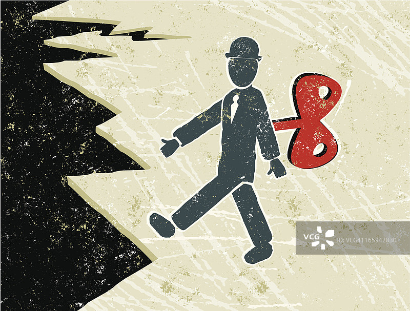 走向悬崖边缘的机械发条商人图片素材