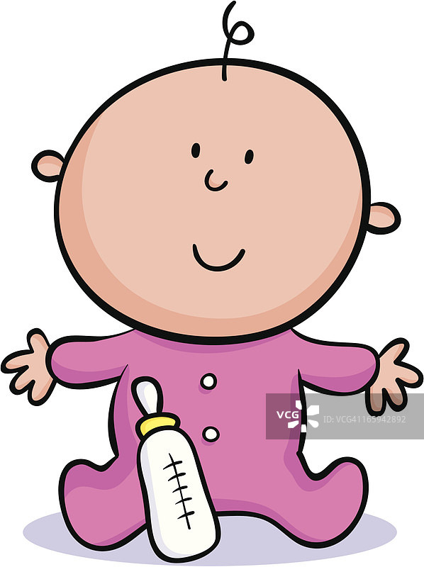 卡通粉色连体衣奶瓶婴儿图片素材