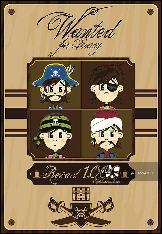 可爱的海盗团伙通缉海报图片素材