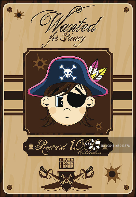 可爱的眼罩海盗通缉海报图片素材