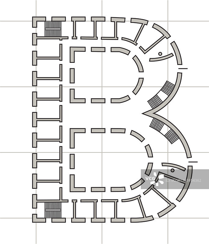字母B的建筑平面图图片素材