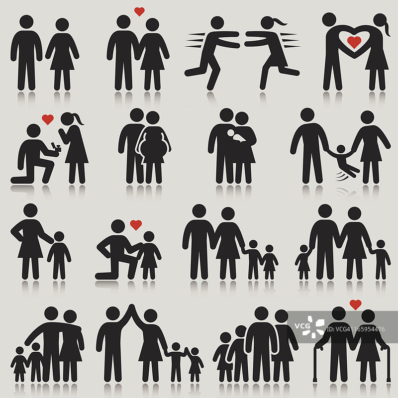 爱与家庭生活黑白矢量图标集图片素材