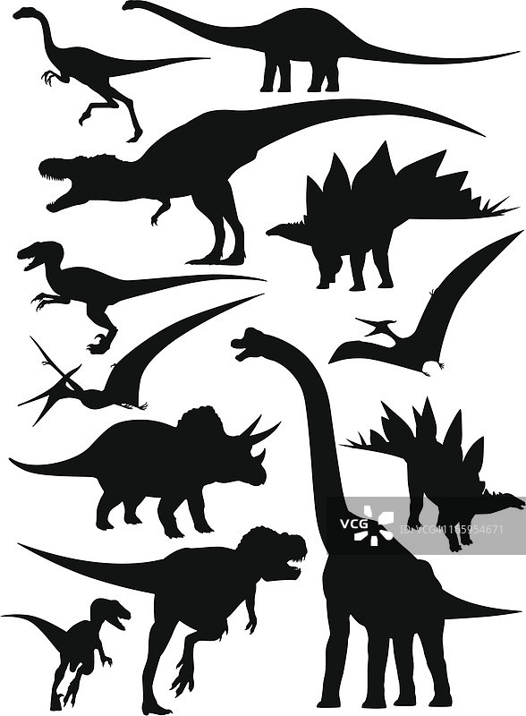 各种恐龙的孤立轮廓图片素材