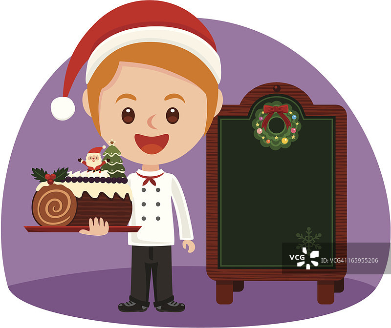 圣诞节：装饰板前的厨娘图片素材