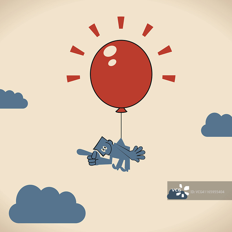 男人拿着大红色气球漂浮图片素材