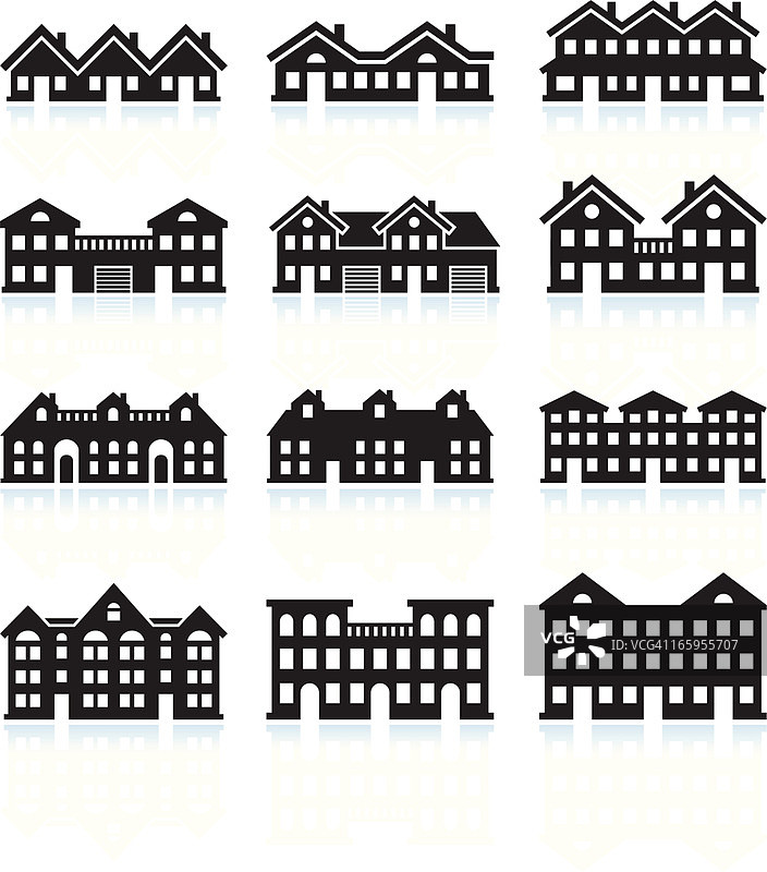 房屋和公寓黑白矢量图标集图片素材
