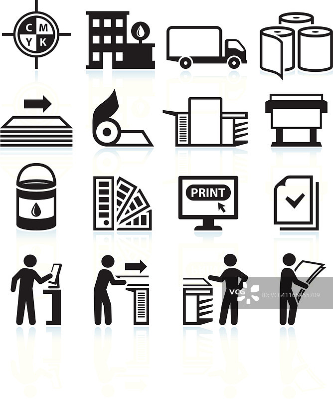 印刷出版业黑白矢量图标集图片素材