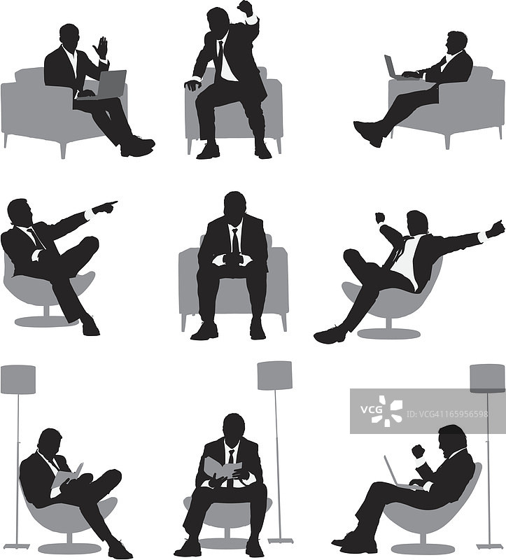 不同动作的商人轮廓图片素材