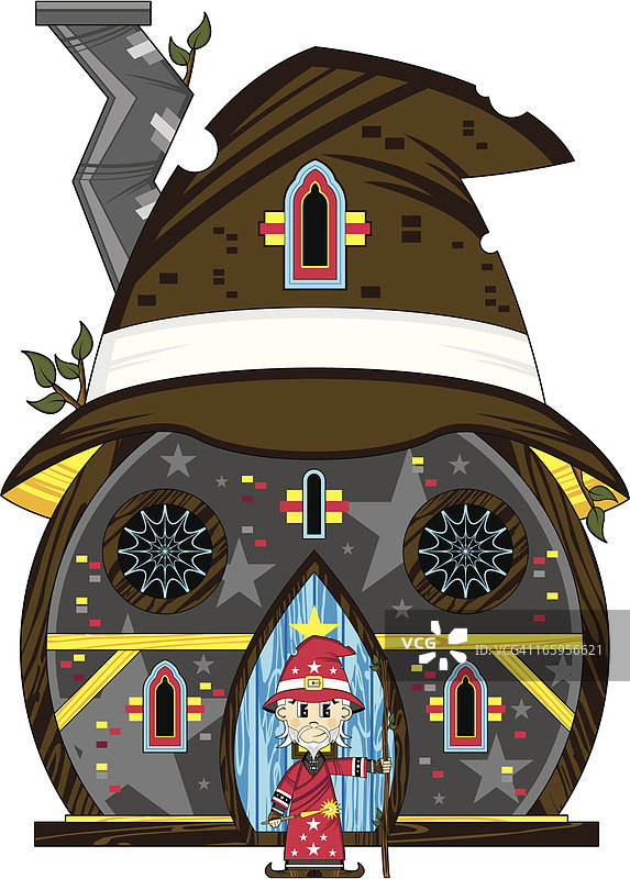 小屋里的可爱小巫师图片素材